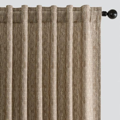 MIULEE Patterned Farmhouse Linen Curtains, Back Tab, 52Wx72L, Brown - color: Brown, size: 52"W x 72"L (Pack of 2)