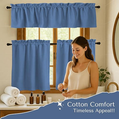 Native Fab 3 Piece Window Curtain Tiers 26"x36" and Valance 54"x18" Set - Rod Pocket - Semi Sheer - Short Curtain for Kitchen, Cafe, Living Room - Sky Blue - color: Sky Blue