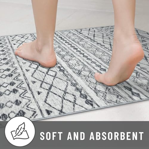 KUTA Boho Washable Runner Rug 2x7 Grey White Moroccan - color: Grey, size: 2' x 7' (Runner)