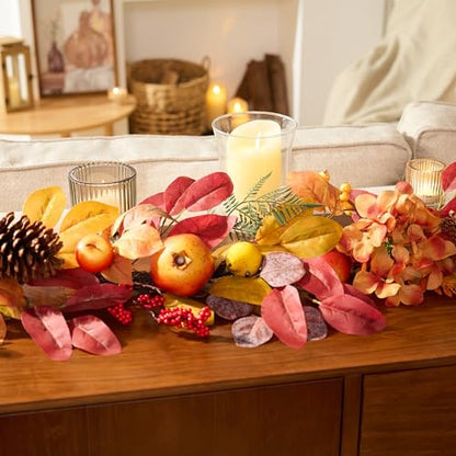 DecorbyHannah 6ft Fall Garland for Mantle with Lights & Leaves Pomegranate