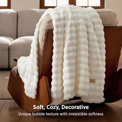 Bedsure Cloud Bubble Blanket, Soft Cozy Throw, Off White, 50"×60" - color: 01 Off White, size: Throw (50" X 60")