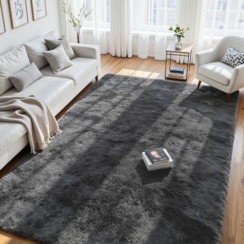 8x10 Fluffy Area Rug for Living Room: Soft Non-Slip Grey Bedroom Carpet - color: Grey, size: 8' x 10' (Rectangular)