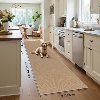 HEBE Washable Runner Rug 2'x8', Non Slip Low-Pile Hallway Rugs Runner - color: Tan, size: 2' x 8' (Rectangular)