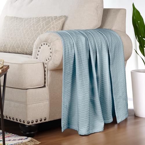 Superior Cotton Blanket, Lightweight, Breathable Bedding, Throw, Aqua - color: Aqua, size: Throw