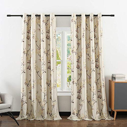 VOGOL Blackout Curtains Magnolia Design Pattern, Living Room Dining Bedroom Classic Window Curtains, Room Darkening Thermal Insulated Drapes Grommet Top, 2 Panels 52x96 - color: T001c1, size: 52"W x 96"L (Pack of 2)