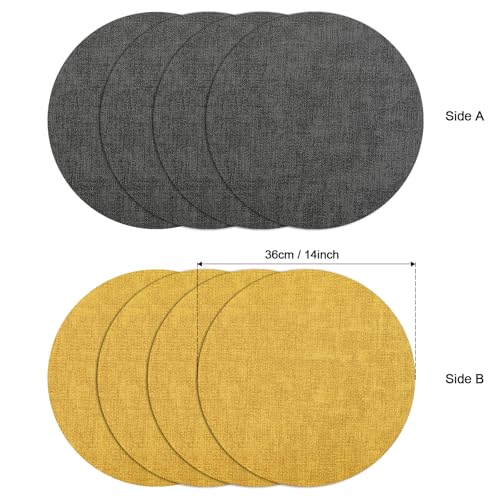 Myir JUN 14" Round Placemats Set of 4, Reversible Dual-Color Place Mats - color: Gray Yellow