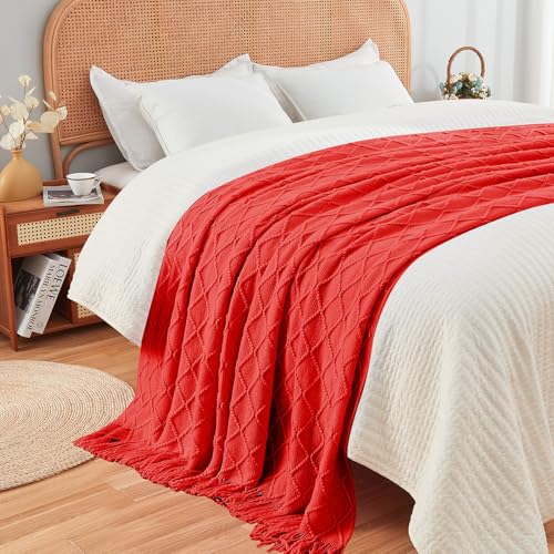 inhand Red Knitted Throw Blanket for Couch and Bed, 60"x80" - color: Red, size: 60"x80"