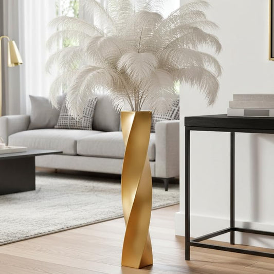 Tall Gold Floor Vase - 23.6 Inch Modern Square Twist Vases for Home Decor, Large Decorative Vase for Dried Flowers, Pampas Grass, Centerpiece - Matte Finish - color: Gold, size: 23.6 in