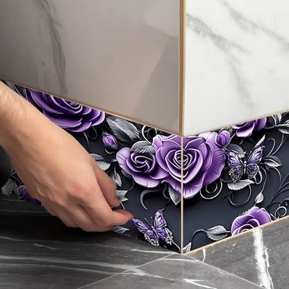 IVN Wallpaper Border Peel and Stick Wall Violet Rose Butterfly 4x196 Inch - color: Violet Rose Butterfly