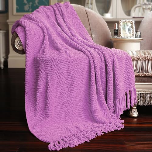 Home Soft Things Purple Throw Blanket Knitted Tweed Throw 50'' x 60'', Violet, Super Soft Cozy Warm Comfortable Breathable Throw for Living Room Chair Couch Bed Sofa Bedroom Home Décor - color: Violet, size: 50 in x 60 in