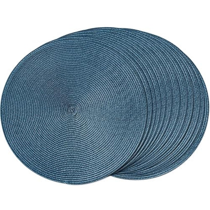 FunWheat Round Braided Placemats Set of 12 Place Mats for Dining Table Woven Washable Non-Slip Table Mats 15 Inch(Blue,12pcs) - color: Blue, size: Set of 12