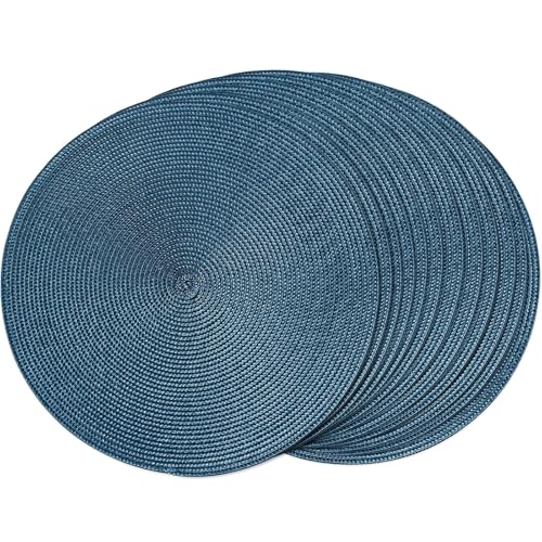 FunWheat Round Braided Placemats Set of 12 Place Mats for Dining Table Woven Washable Non-Slip Table Mats 15 Inch(Blue,12pcs) - color: Blue, size: Set of 12