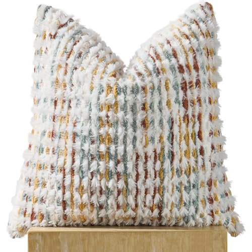 AmHoo Boho Chenille Pillow Cover,20 x 20-Inch Brown White - color: Brown White, size: 20" x 20" (Pack of 1)