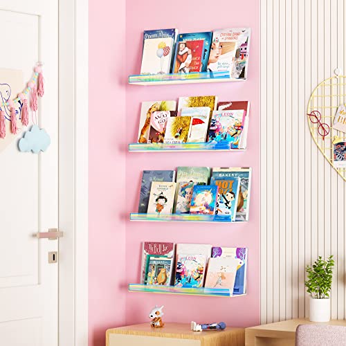 upsimples 4 Pcs 15" Iridescent Acrylic Shelves for Wall Decor and Display - color: Iridescent