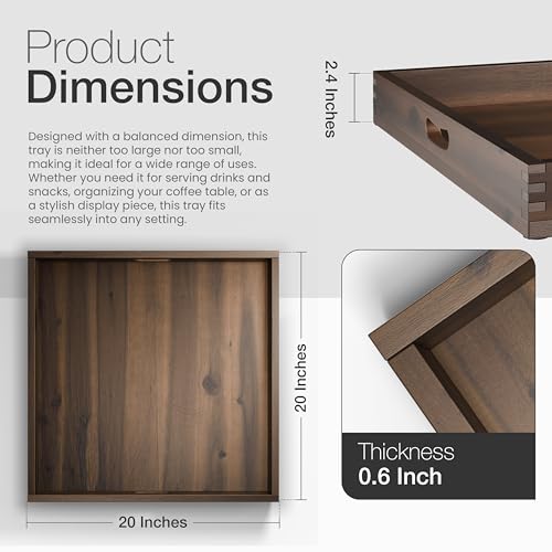 TIDITA 20" x 20" Square Wooden Ottoman Tray, Built-in Handles, Walnut Color - color: Walnut, size: 20" x 20" x 2.4"