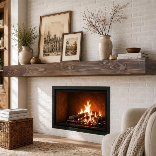 84x8x5in Pine Wood Fireplace Mantel Shelf, Weathered Brown - color: Weathered Brown, size: 84x5x8-hollow