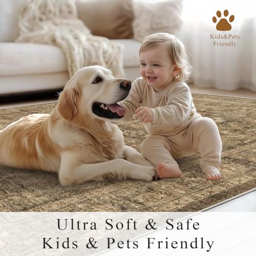 8x10 Washable Living Room Area Rug Non-Slip Retro Brown Large Carpet - color: Accent | Brown, size: 8' x 10' (Rectangular)