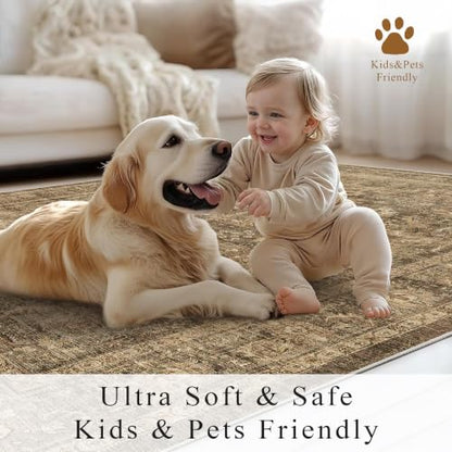 8x10 Washable Living Room Area Rug Non-Slip Retro Brown Large Carpet - color: Accent | Brown, size: 8' x 10' (Rectangular)