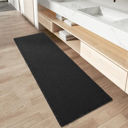 Upgraded Waffle Bath Mat Runner Absorbent Non Slip Bathroom Mat, 2' x 6' - color: Black, size: 2' x 6'