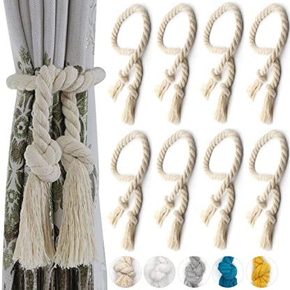 8 Pack Curtain Ties, Outdoor Curtain Tiebacks, Natural Cotton Curtain Holders, Village Rural Rustic Curtain Holdbacks, Nautical Curtain TieBacks Rope for Patio Drapery Pergola Drapes, Beige - color: Beige Rope 8 Pack
