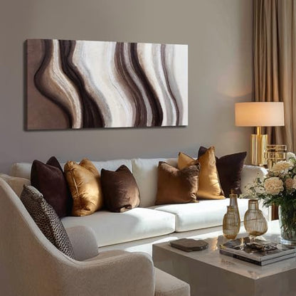 Hue7Art Modern Abstract Flowing Line Canvas Wall Art Living Room 24x48 - color: Brown and Cream, size: 24x48