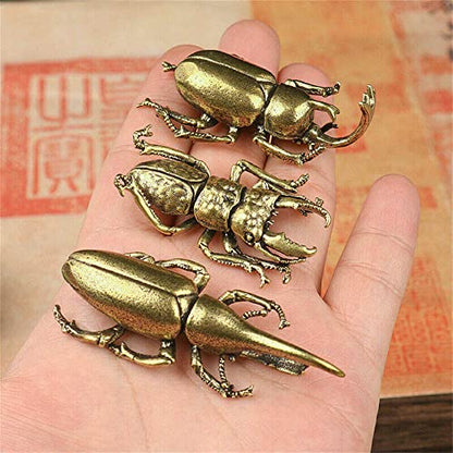 TEAMWILL Small Brass Metal Statue Ornament Animal Figurines Figurine House Office Table Decoration (Beetle 3PCS) - style: Beetle 3PCS