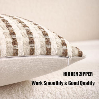 Boho Jacquard Throw Pillow Covers 12x20 Inch Set of 2 Beige Brown - color: Beige+brown, size: 20" x 12" (Pack of 2)