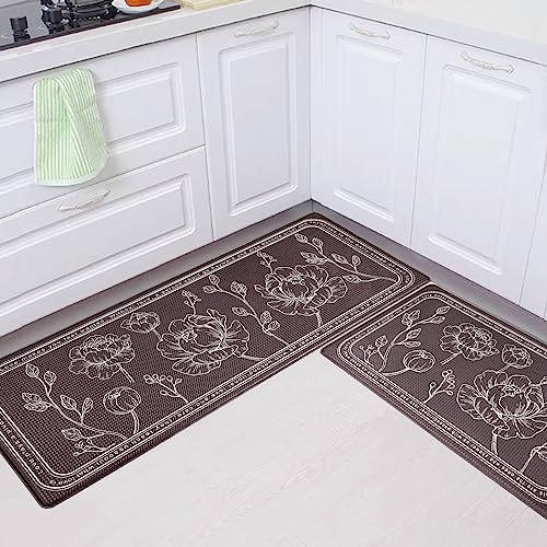 Kitchen Floor Mat Set of 2, Anti Fatigue Kitchen Mat 17"x59"+17"x29" - color: Brown, size: 17"x59"+17"x29"