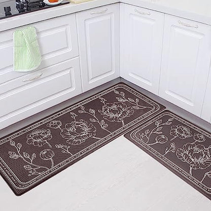 Kitchen Floor Mat Set of 2, Anti Fatigue Kitchen Mat 17"x59"+17"x29" - color: Brown, size: 17"x59"+17"x29"