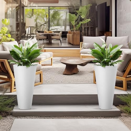 Kante Set of 2 White Plastic Round Planters 29" Tall Home & Outdoor - color: White, size: 29" H