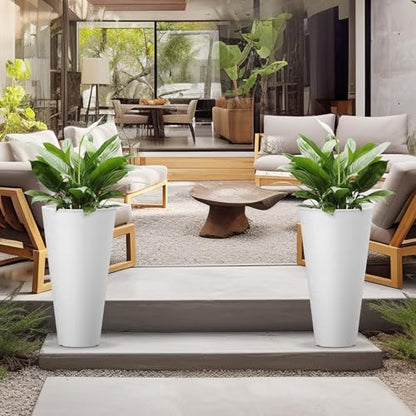 Kante Set of 2 White Plastic Round Planters 29" Tall Home & Outdoor - color: White, size: 29" H