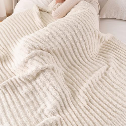 Battilo White Throw Blanket for Couch, Chenille Throw Blankets, 50"x60" - color: Cream, size: 50"x60"