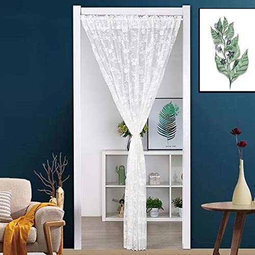 Rod Pocket Lace Sheer Curtains - White Mesh Room Divider, 48 Inch Long Embroidery Floral Voile Cafe Curtains - color: Lace, size: 48"W x 60"L (Pack of 1)