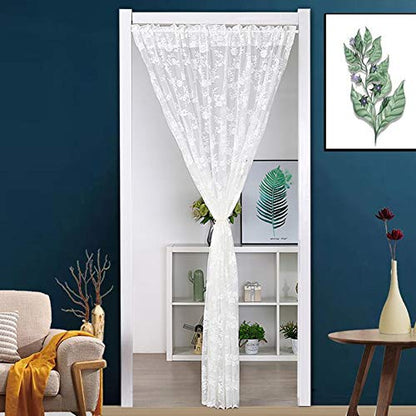 Rod Pocket Lace Sheer Curtains - White Mesh Room Divider, 48 Inch Long Embroidery Floral Voile Cafe Curtains - color: Lace, size: 48"W x 60"L (Pack of 1)
