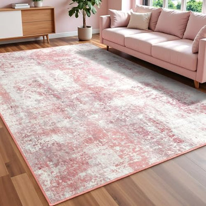 Macgace Washable Abstract Small Area Rug for Bedroom, 3x5 Rugs Pink - color: Blush Pink, size: 3' x 5' (Rectangular)