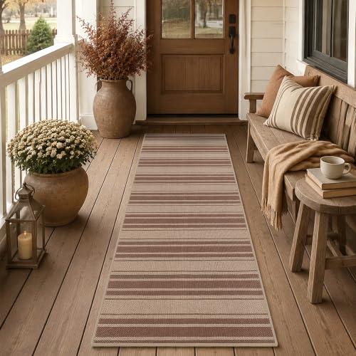 Easy Jute Kitchen Runner 2x6 Kitchen Runner Rug Washable Non Slip Outdoor Rug for Entryway Farmhouse Neutral Low Pile Carpet for Hallyway Proch Doorway - color: Brown/Striped, size: 2'*6'(Runner)