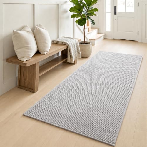 Sunfly 2x6 Runner Rug with Non Slip Rubber Backing Light Grey - color: Light Grey, size: 2' x 6' (Rectangular)