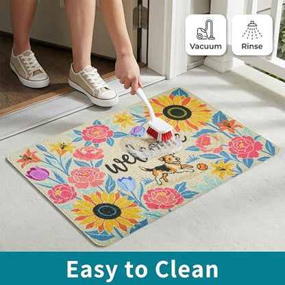 Sunflower Welcome Door Mat 24x36 Inch - color: Sunflower Dog