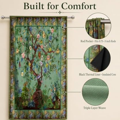 HMS Happy Memories Door Curtain, Tree of Life, 52"x84", 1 Panel - color: Green Tree of Live
