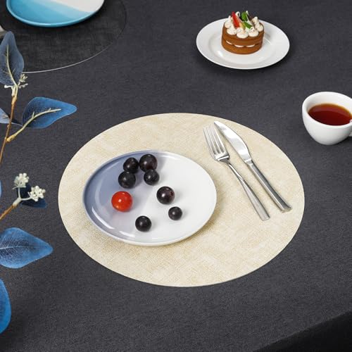 Myir JUN 14" Round Placemats Set of 4, Reversible Dual-Color Place Mats - color: Gray Cream-white