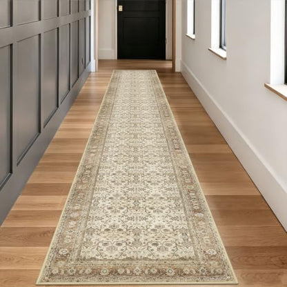 SIILOOM 2.6x18 Washable Runner Rug, Non Slip Area Rug for Hallway Kitchen - color: Beige/Brown, size: 2'7" x 18' (Runner)