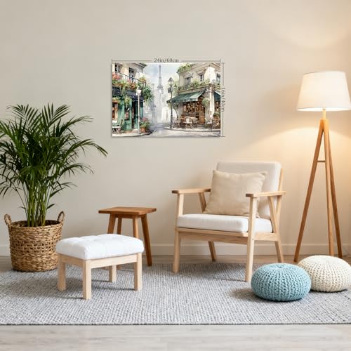 Framed Green Cafe Canvas Wall Art, 24"x16" European Street Scene - color: Green 01, size: 24"L x 16"W