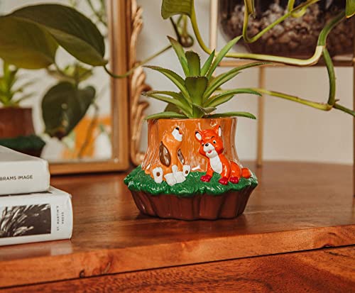 Silver Buffalo Disney The Fox and the Hound 4-Inch Ceramic Mini Planter with Artificial Succulent | Cute Small Flower Pot, Faux Indoor Plants - color: Fox and the Hound