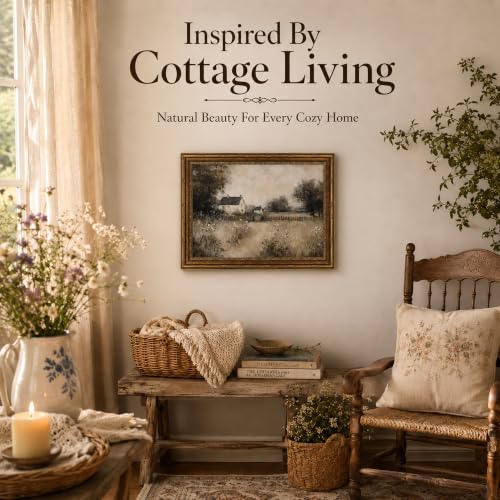 Vintage Gold Framed Wall Art - Moody Countryside Landscape Oil Painting Antique Farmhouse Cottage Wall Decor Ornate Framed Canvas for Living Room, Office & Entryway Rustic Pastoral Art 16x24in - color: garden, size: 24"L x 16"W