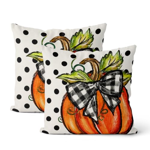 BETGINY Fall Throw Pillow Covers 18x18 Inch Set of 2 Polka Dot Pumpkin - color: Black Orange, size: 18" x 18" (Pack of 2)