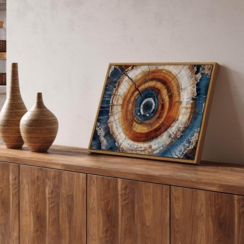 BingruiArt Faux Wood Tree Ring 05 Canvas Wall Art 12x16 Framed - color: Tree Ring - 05, size: 16"L x 12"W