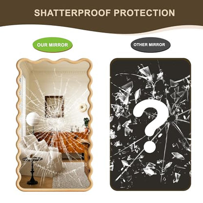 Full Length Mirror, 55”x28” Wavy Wood Floor Mirror for Wall - size: 55"L x 28"W