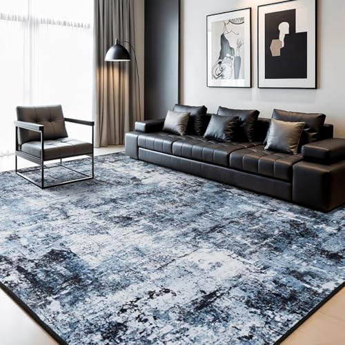 Rugflix 8x10 Area Rug for Living Room, Washable Navy Blue Dark Black Carpet - color: 01-ocean Blue, size: 8' x 10' (Rectangular)