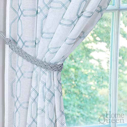 Home Queen Hand Braided Curtain Tie Back, 4 Rope Belt Curtain Tie with 4 Metal Hooks, Grey - color: Grey, size: 4 Pack