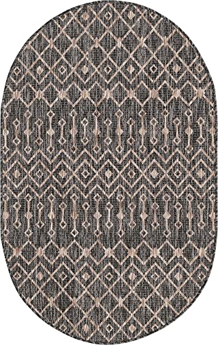 Unique Loom Outdoor Trellis Collection Area Rug - Tribal Trellis (3' 3" x 5' 3" Oval, Charcoal Gray/ Natural) - color: Charcoal Gray/Natural, size: 3'3" x 5'3" (Oval)